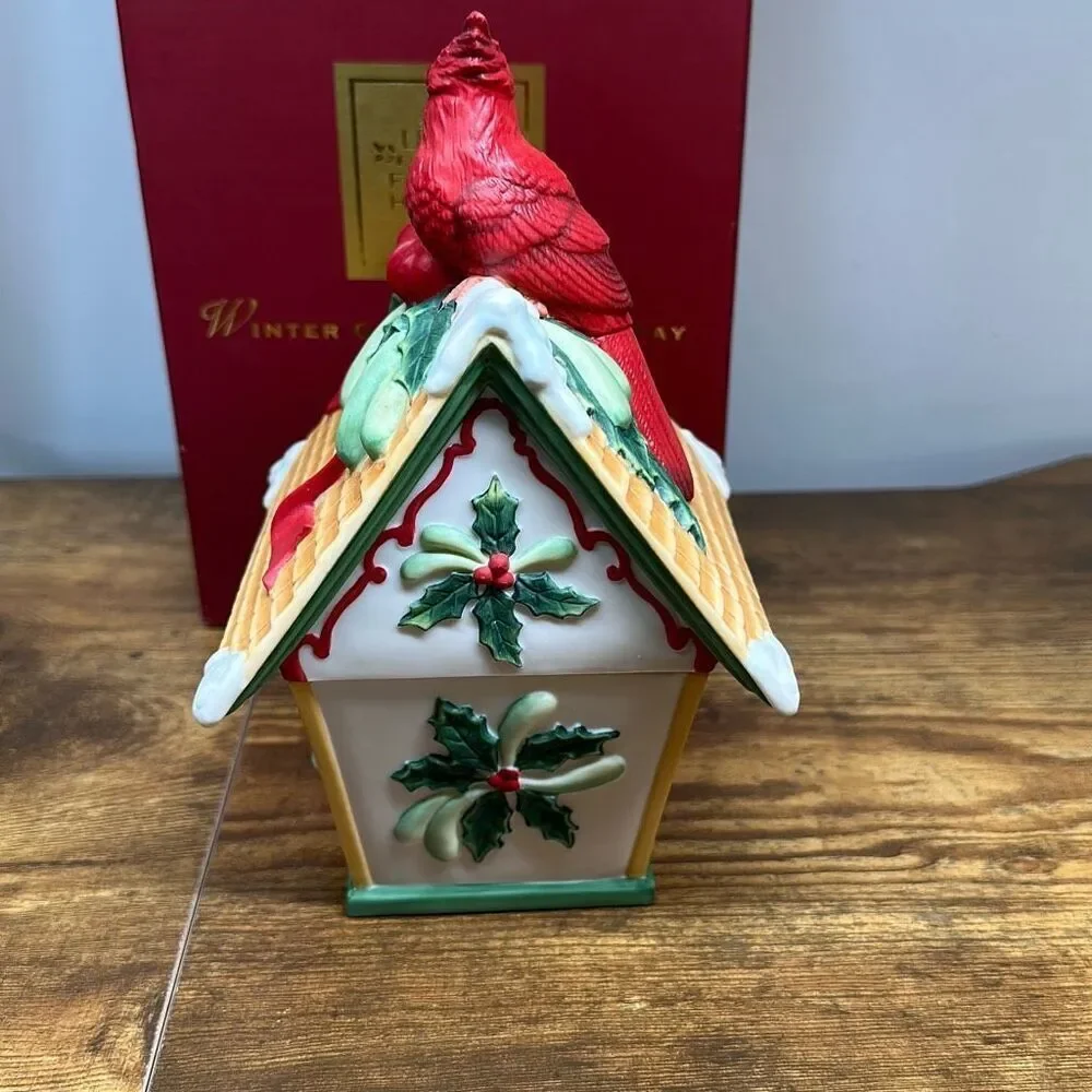 2003 Lenox Winter Greetings Every Day Candy Dish With Lid Cardinal Candy‎ Dish
